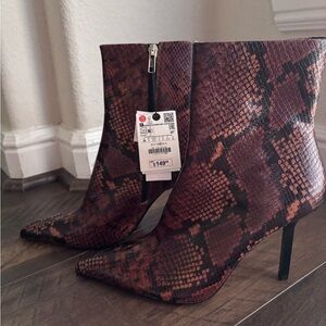 Zara Brown and Black Snakeskin Heeled Booties